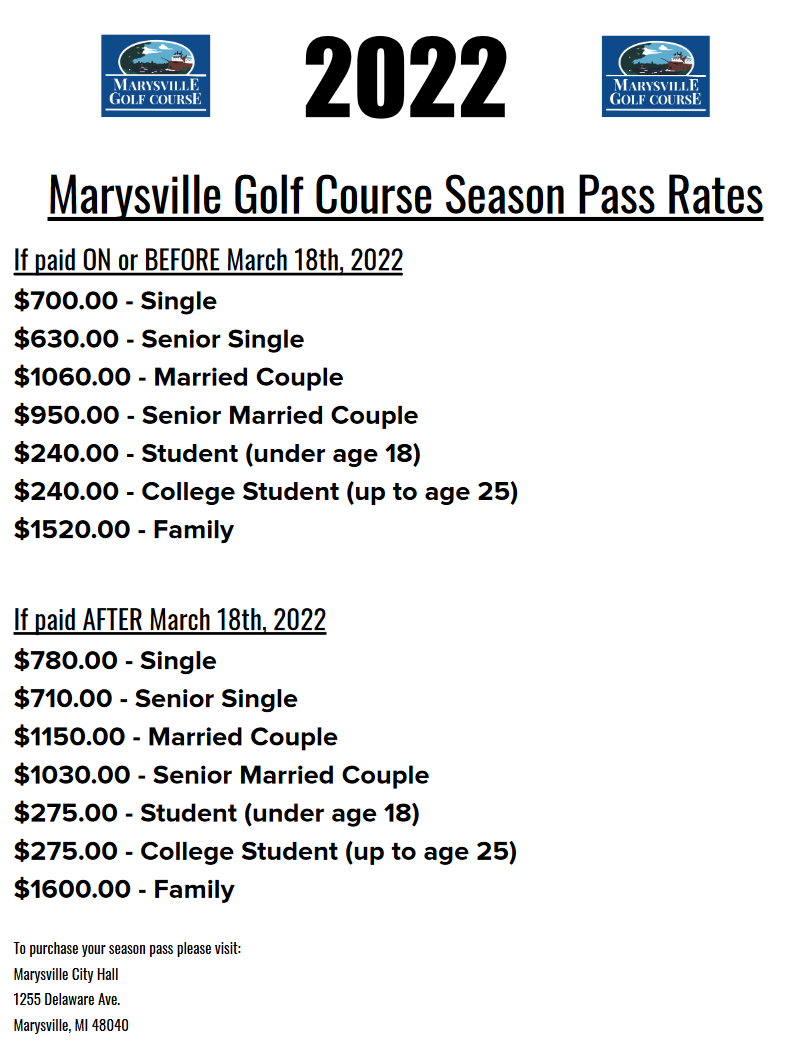 Rates Marysville Golf Course